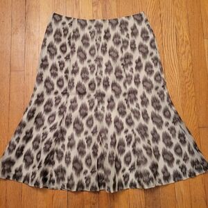 Talbots 10 Midi Skirt Beige Leopard Linen Silk Blend A Line Skirt Y2K Modest